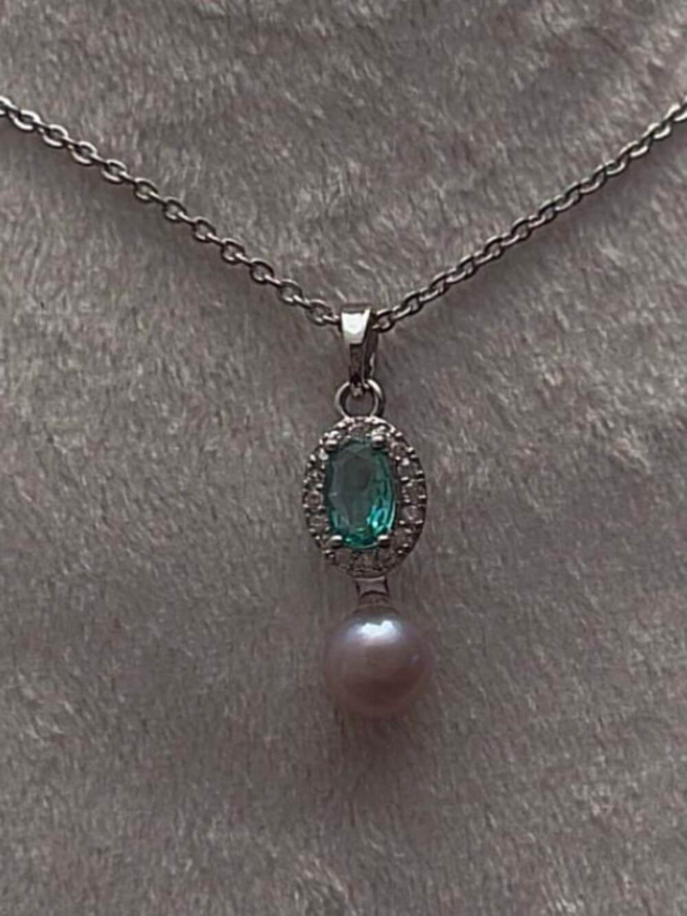 Sea Green Crystal & Pearl Pendant Necklace | Nickel Free